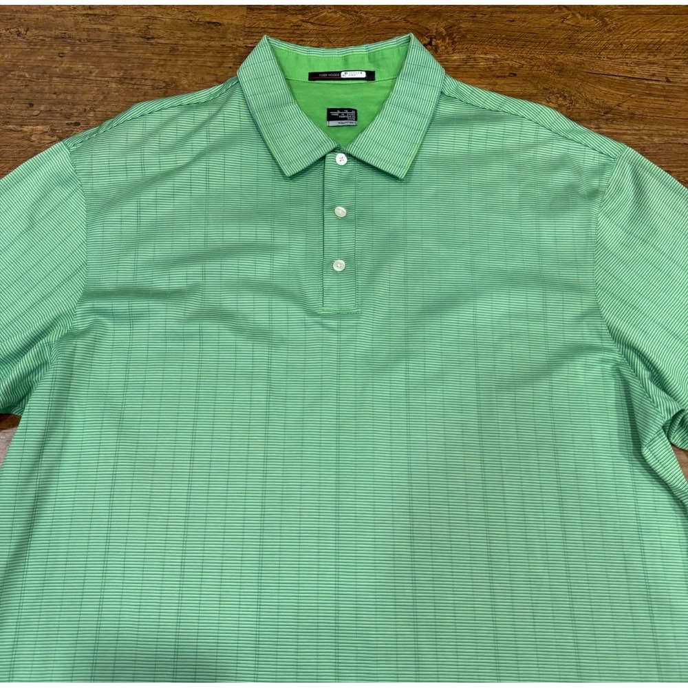 Vintage Nike Tiger Woods Green Casual Striped Performance Golf Polo Shirt Men XL